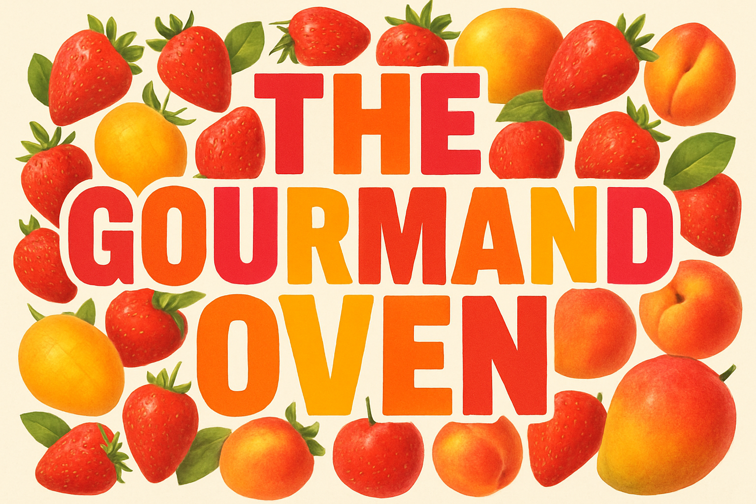 more strawberries and the text should be larger, be the main focus of the image the letters should also have fruity color